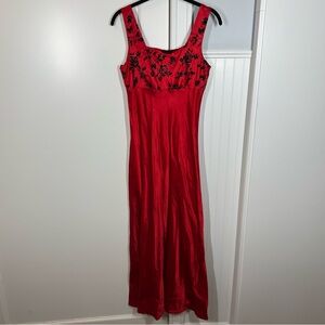 Vintage Y2K Be Smart Red Goth Dress Dark Romance Velvet Rose Midi Maxi Dress